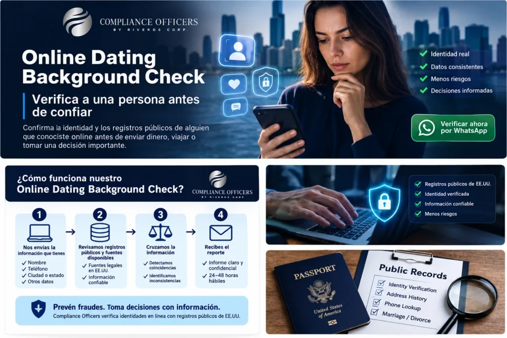 Online Dating Background Check antes de enviar dinero o viajar para conocer a alguien: verificación de identidad y registros públicos de EE.UU.